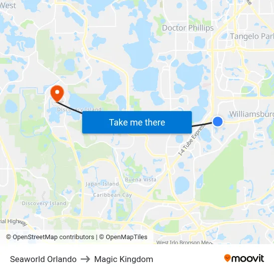 Seaworld Orlando to Magic Kingdom map