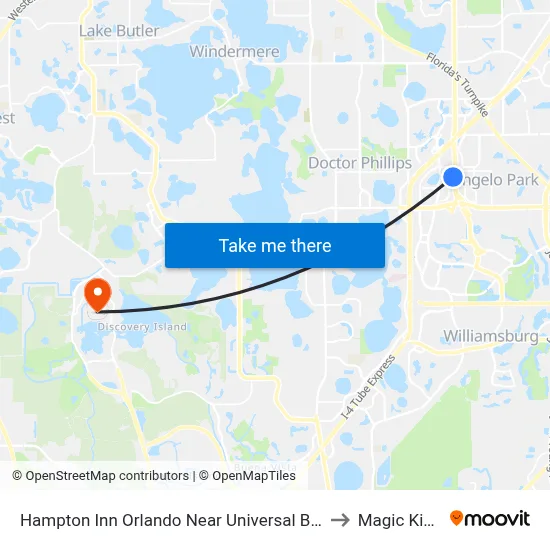 Hampton Inn Orlando Near Universal Blv/International Dr to Magic Kingdom map