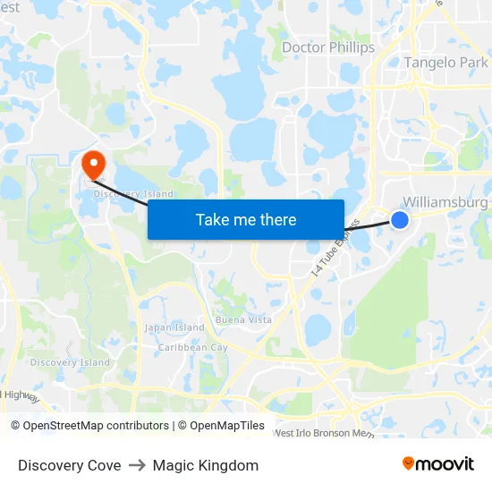 Discovery Cove to Magic Kingdom map
