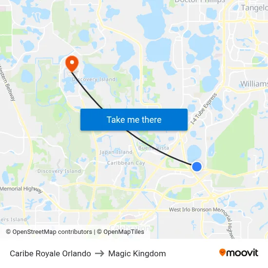 Caribe Royale Orlando to Magic Kingdom map