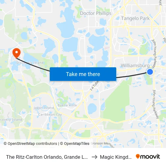 Ritz Carlton Grande Lakes to Magic Kingdom map