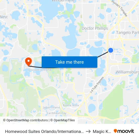 Homewood Suites Orlando/International Drive/Convention Center to Magic Kingdom map