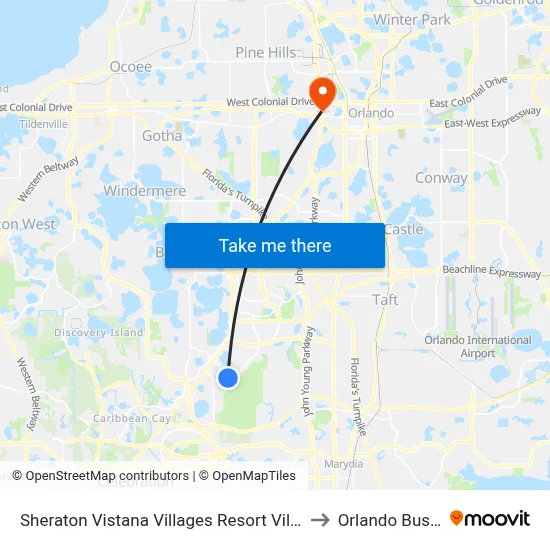 Sheraton Vistana Villages Resort Villas I Drive Orlando to Orlando Bus Station map