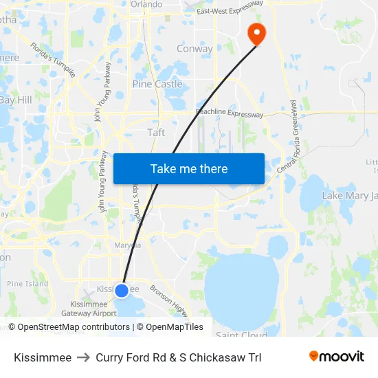 Kissimmee to Curry Ford Rd & S Chickasaw Trl map