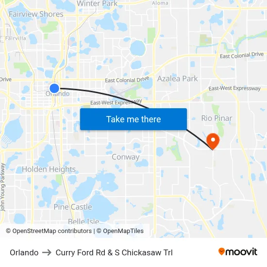 Orlando to Curry Ford Rd & S Chickasaw Trl map