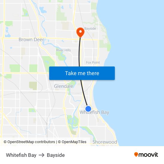 Whitefish Bay to Bayside map