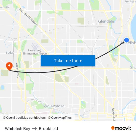 Whitefish Bay to Brookfield map