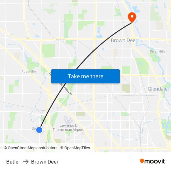 Butler to Brown Deer map