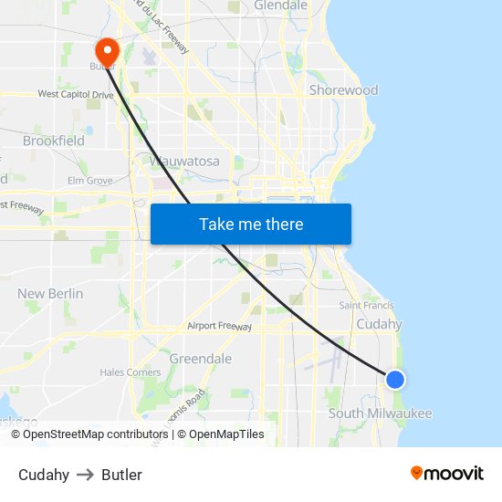 Cudahy to Butler map