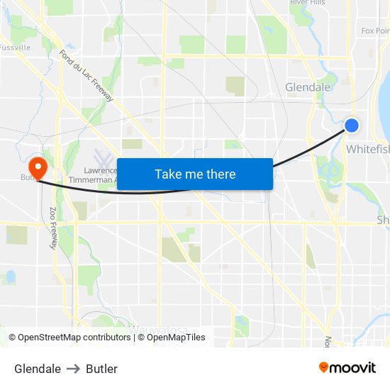 Glendale to Butler map