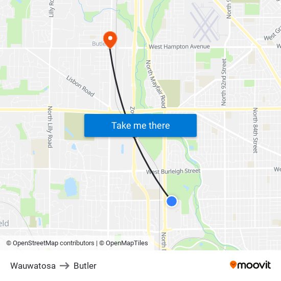 Wauwatosa to Butler map