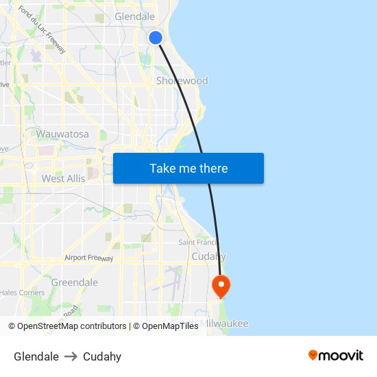 Glendale to Cudahy map