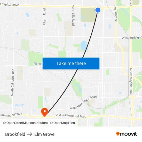 Brookfield to Elm Grove map