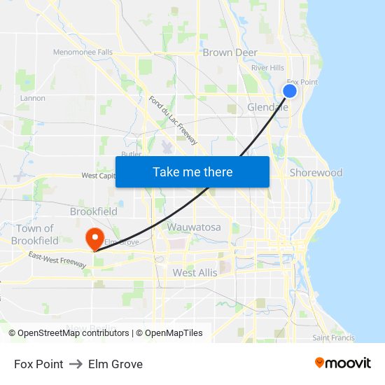 Fox Point to Elm Grove map