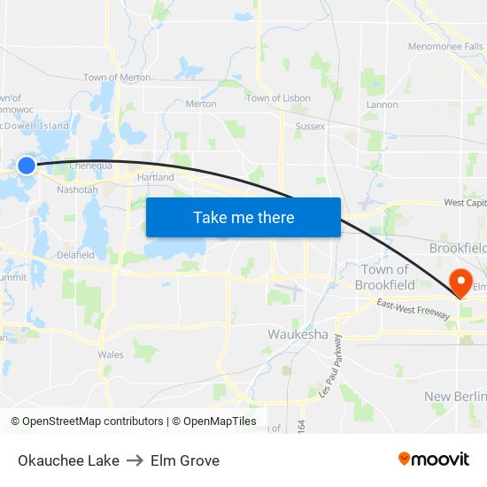 Okauchee Lake to Elm Grove map