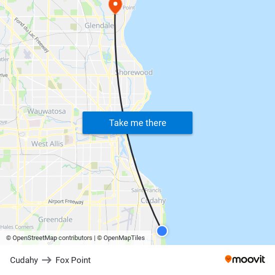 Cudahy to Fox Point map