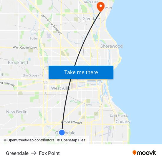 Greendale to Fox Point map