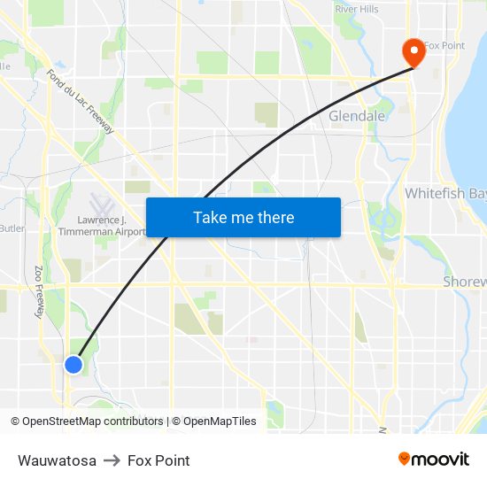 Wauwatosa to Fox Point map