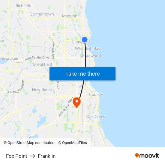 Fox Point to Franklin map