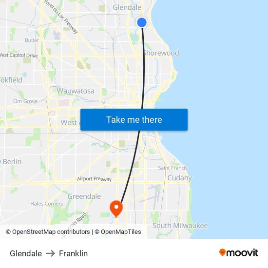 Glendale to Franklin map