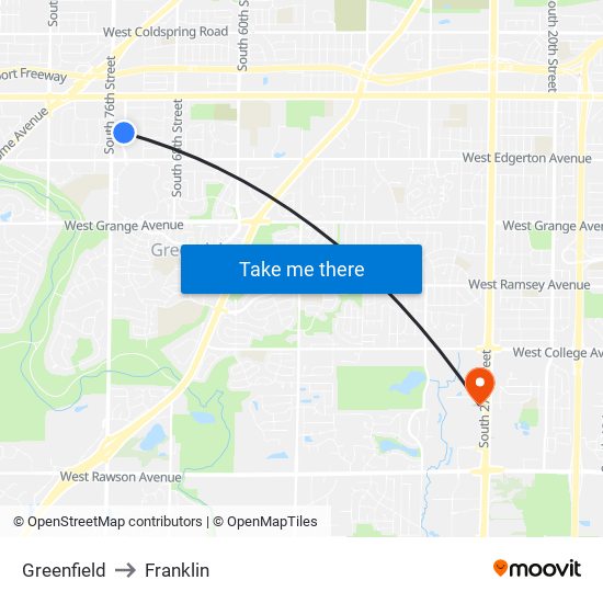 Greenfield to Franklin map