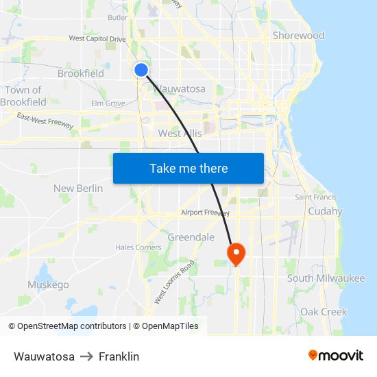 Wauwatosa to Franklin map