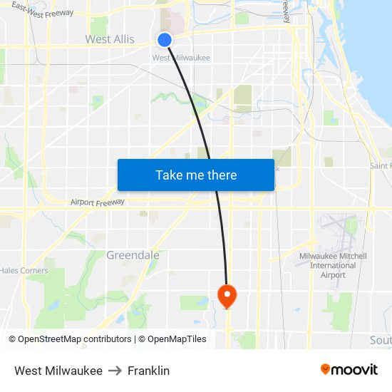 West Milwaukee to Franklin map