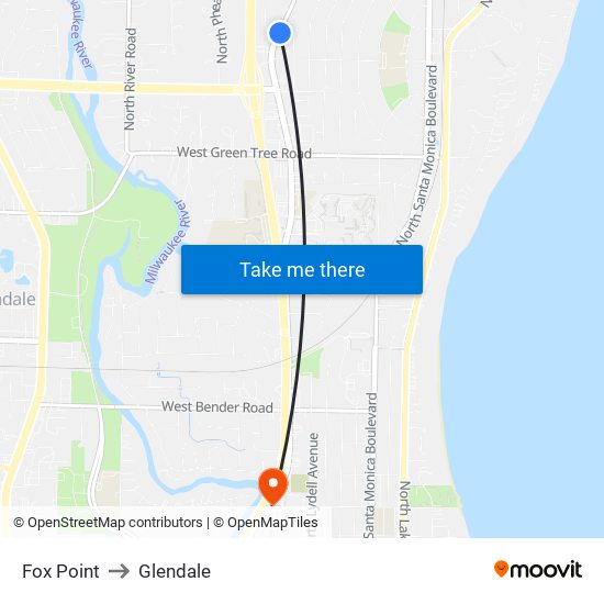 Fox Point to Glendale map