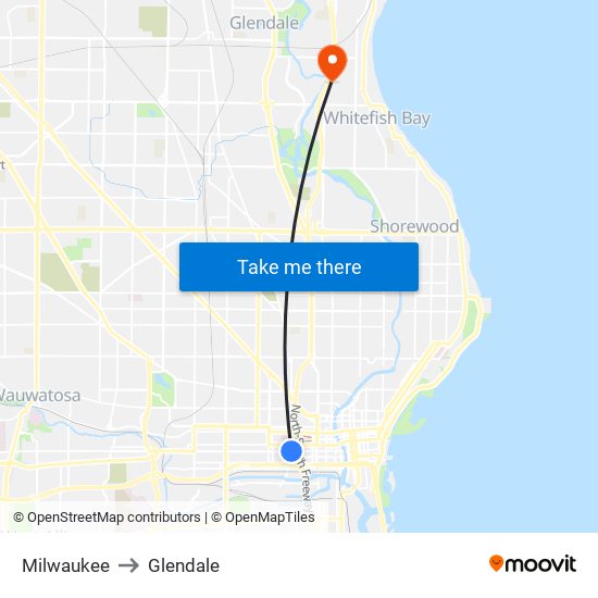 Milwaukee to Glendale map