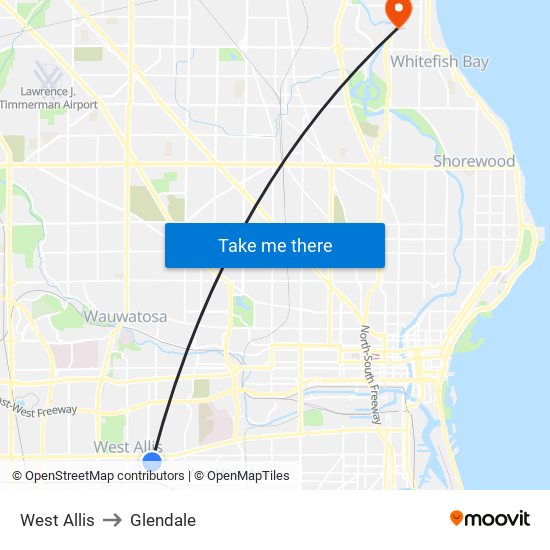 West Allis to Glendale map