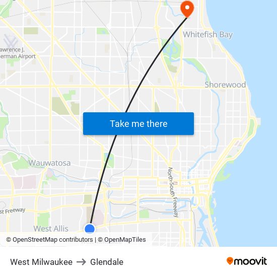 West Milwaukee to Glendale map