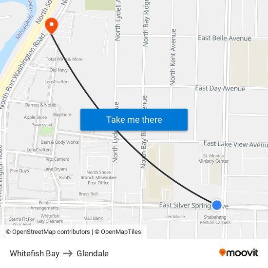 Whitefish Bay to Glendale map