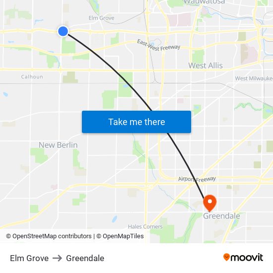 Elm Grove to Greendale map