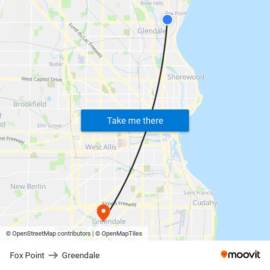 Fox Point to Greendale map