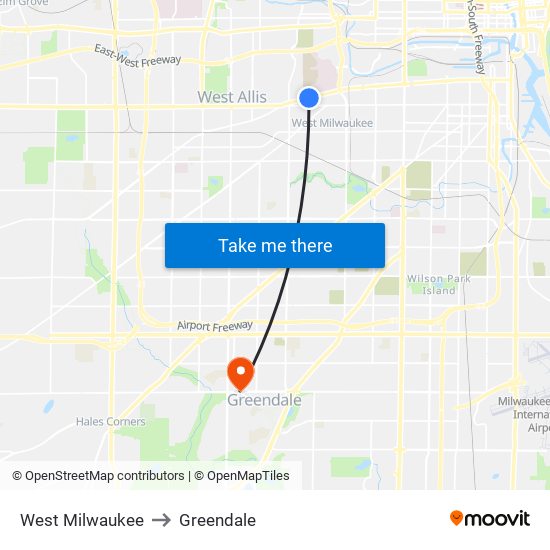 West Milwaukee to Greendale map