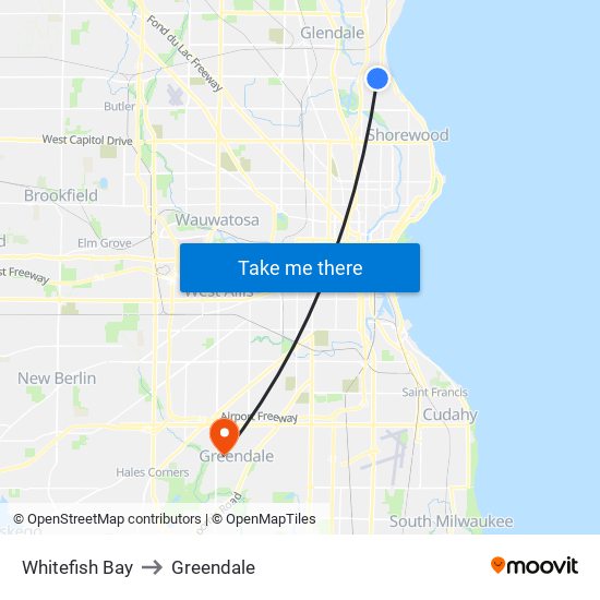 Whitefish Bay to Greendale map