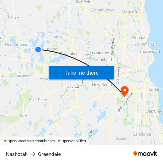 Nashotah to Greendale map