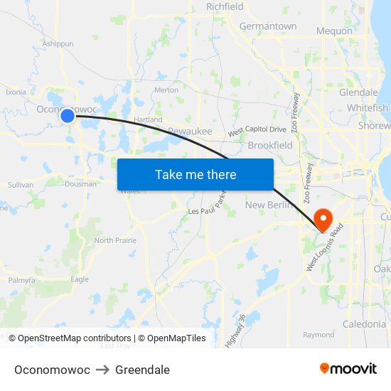 Oconomowoc to Greendale map