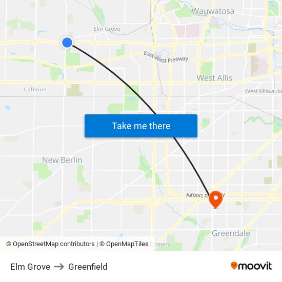 Elm Grove to Greenfield map