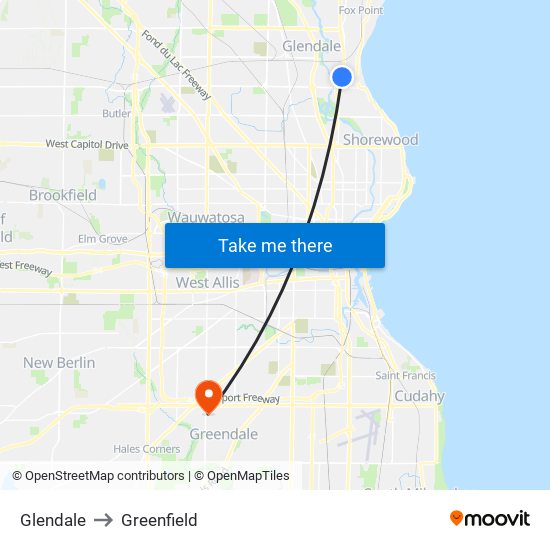 Glendale to Greenfield map