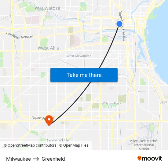 Milwaukee to Greenfield map