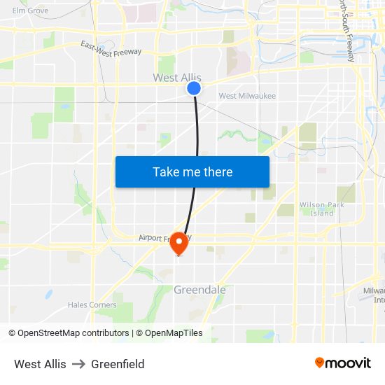 West Allis to Greenfield map