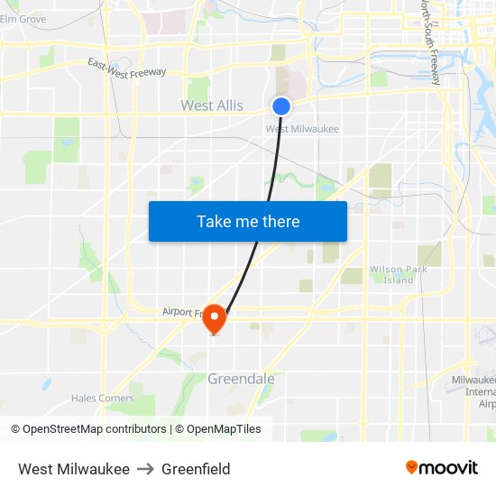 West Milwaukee to Greenfield map