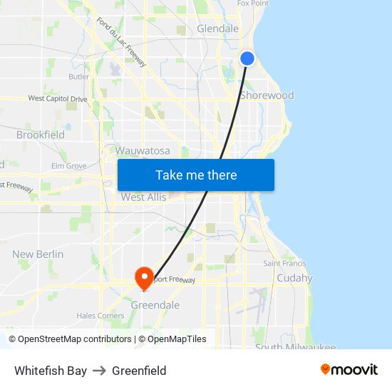 Whitefish Bay to Greenfield map