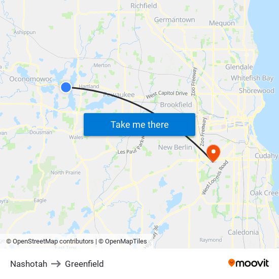 Nashotah to Greenfield map