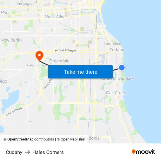 Cudahy to Hales Corners map