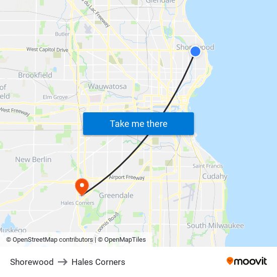 Shorewood to Hales Corners map