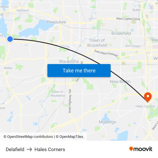 Delafield to Hales Corners map