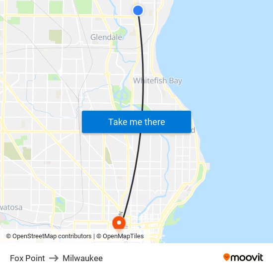 Fox Point to Milwaukee map