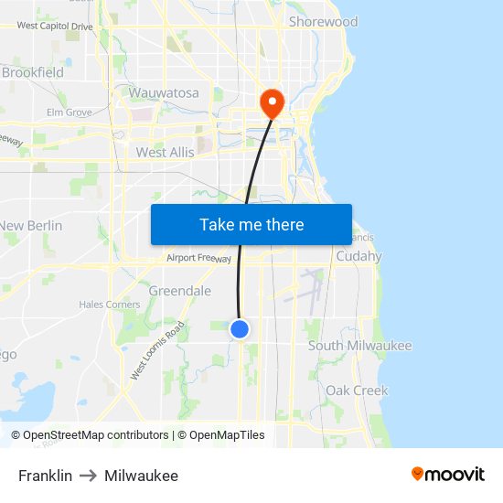 Franklin to Milwaukee map